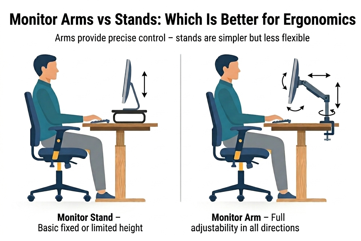 Monitor Arms vs Stands: Which Is Better for Ergonomics? (Evidence-Based Guide)